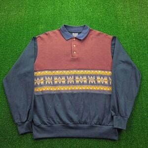 Vintage 90s Blair Polo Sweatshirt Mens Large Pullover Southwest Aztec Colorblock